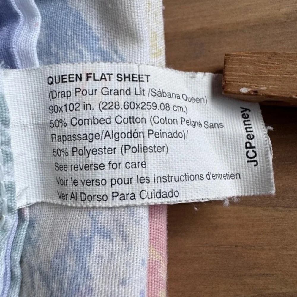 JCPenny pastel abstract paint brush Queen Flat Sheet 80's bedroom decor